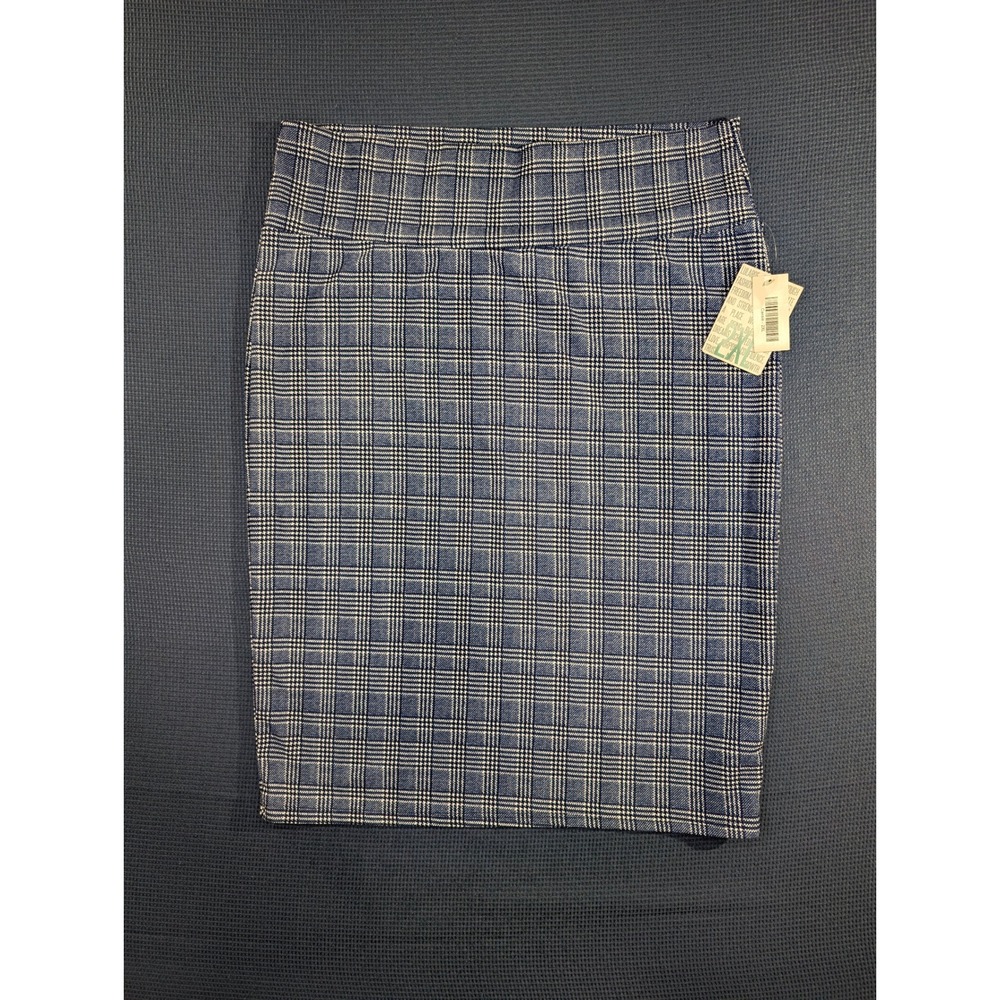 LuLaRoe Cassie Pencil Skirt 2XL Blue White Glen Plaid Check NWT
